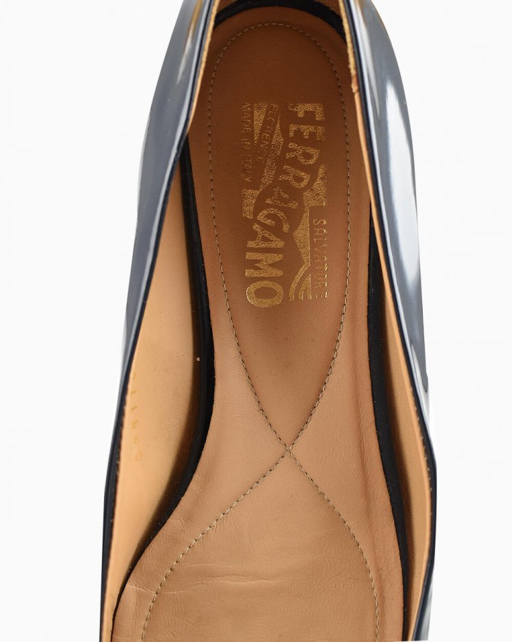 Sapatilha Salvatore Original Ferragamo Vara Azul Verniz Feminino